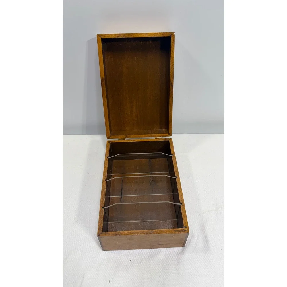 Vintage Hand Carved Wooden Recipe Box Dots Recipes Rustic Kitchen Decor Brown